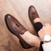 New Fashion Men's Brown Business Casual Loafer Shoes Daily Office Black Buckle Monk Men's Shoes One Foot Cover Banquet Dress Wedding Leather Shoes_vogvips.com