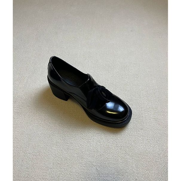 Cowhide Version ~ In Stock 6cm Thick Bottom Mute Small Leather Women Spring New Retro Lace-up Loafers Chunky Heel_vogvips.com