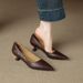 Elegant French Retro Pointed-Toe Pumps - Soft Leather Low Heel Women's Dress Shoes For All Seasons (Black/Brown/Cream/Burgundy)_vogvips.com