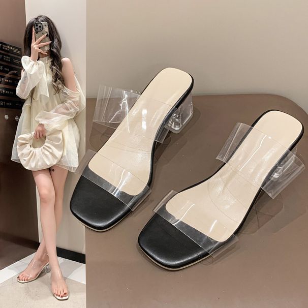 Summer Women Pumps Sandals PVC Jelly Slippers High Heels Women Open Toe Transparent Perspex Slippers Shoes Heel Sandals_vogvips.com