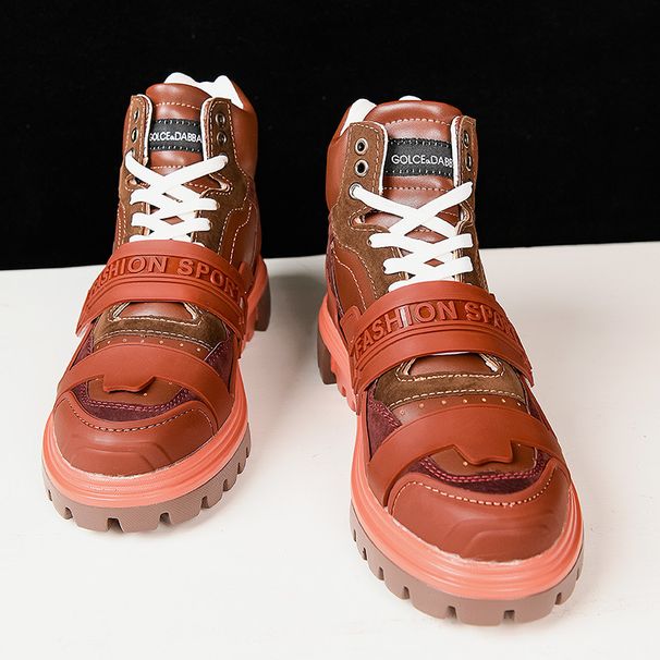 2025 Autumn New Fashion Men's Martin Color Block Trendy Motorcycle Boots Workwear Height-Increasing Shoes Thick-Soled_vogvips.com