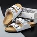 Shoes 2025 Summer New Double Breasted Cork For Men And Women Wearing Leather Face Boken One Line Cool Slippers_vogvips.com