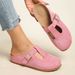 Women's T-Strap Buckle Closed Toe Mules, Backless Flat Casual Slippers, Slip On Indoor Outdoor Walking Shoes_vogvips.com