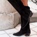 Women's Fashion Suede Knee-High Boots With Pointed Toe & Chunky Heel, Winter Mid-Calf Boots In Soft Fabric Suede High Boots For Women._vogvips.com