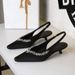 Pointed Low-heeled Shoes, Light-mouth Back Strap, Satin Women's Shoes, Rhinestone Chain, Empty Wine Glass And Comfortable Single Shoes._vogvips.com