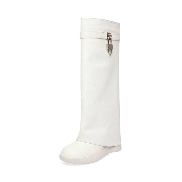 Women’s Shoes Boots Lock Buckle Long Boots Inner Heightening Wedge Heel Thick Bottom Mid Tube High Tube Trouser Boots_vogvips.com