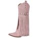 Women‘S Riding Western Knee High Boots Pointed Toe Chunky Heel Buckle Fringe Fashion Music Festival Boots For Girls_vogvips.com
