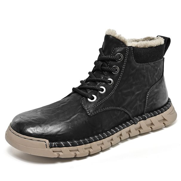 Cotton Boots, Men's Winter Fleece Mid-Top Men's Shoes, Cold Protection, Warmth, Plus Size Outdoor Sports And Leisure Sno_vogvips.com