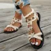 Flower Beaded Bohemian For Women Summer 2025 Roman Style Comfortable Flat Sandals Woman Lightweight Non Slip Beach Shoes_vogvips.com