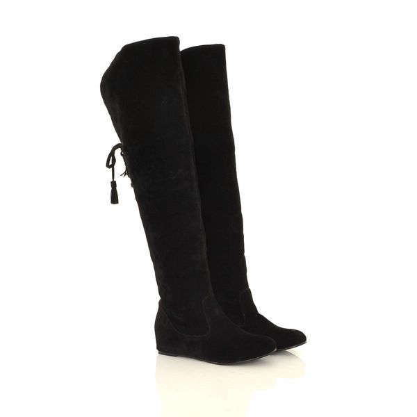 Women's Winter Warm Snow Boots, Faux Suede Over-the-Knee Boots, Stable Block Heel, Hidden Height Increase, Plus Size Available, Comfortable F_vogvips.com