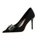 High heels women's shoes super high heel shallow mouth pointed silk rhinestone bow single shoes_vogvips.com