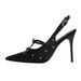 Deign Sene Polka Dot Rhinetone Bow Sexy Black High Heel Stiletto Pointed Toe Stunning Shallow Mouth Open Back_vogvips.com