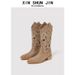 Slimming Cutout Knee High Boots Chunky Heel Pointed Toe Western Cowboy Style Breathable Summer New Retro Versatile Women's Shoes_vogvips.com