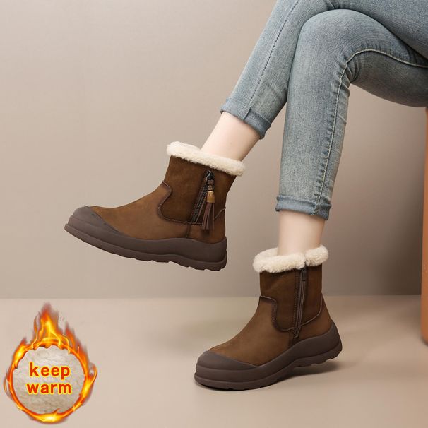 【Top Grain Leather】Women's Snow Boots 2025 Winter New Arrival Fleece Lined Thick Sole Short Boots Genuine Leather Cotton Boots_vogvips.com