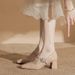 Leather Mary Jane Women's Shoes - One Strap, Rhinestone, Chunky Heel, Square Toe, High Heel, Nude Single Shoe_vogvips.com