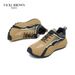 VICKI BROWN Men's Brown Color Block Leather Sneakers, Comfort Cushioned Non Slip Outdoor Casual Walking Shoes_vogvips.com