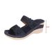 Shoes Cross Border Foreign Trade Large Size Casual Flower High Heel One Line Hollow Wedge Heel Slippers For Women_vogvips.com