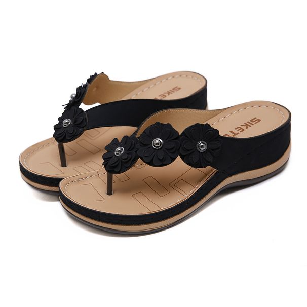 2025 Summer Women's Flat Retro Floral Round-Toe Casual Thick-Soled Sandals Flip-Flops Lightweight Non-Slip Versatile_vogvips.com