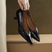 Cameido Women's Black Leather Pointed Toe Low Heel High Heels 4.5Cm Rubber Sole_vogvips.com
