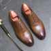 New Men's Brown Business Casual Derby Shoes British Style Lace-up Versatile Brock Men's Shoes Black Suit Banquet Dress Groom Wedding Shoes_vogvips.com