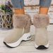 Snow Winter New Comfortable Casual Cotton Platform Wedge Thick Sole Fleece-Lined Short Boots For Women_vogvips.com