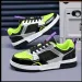 Men Black Fluorescent Green Color Block Skate Shoes Floral Printed Leather Lace Up Platform Casual Sneakers_vogvips.com