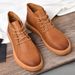 European Warm Series Men's Martin Winter Fleece-Lined Warm Genuine Leather Short Boots British High-Top Mid-Top Work Shoes Light Brown Black_vogvips.com