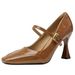 French-style Vintage Mary Jane Women's Shoes, Soft Leather, 2026 Spring New Model, Square Toe High Heels, Stiletto Heel, Single St_vogvips.com