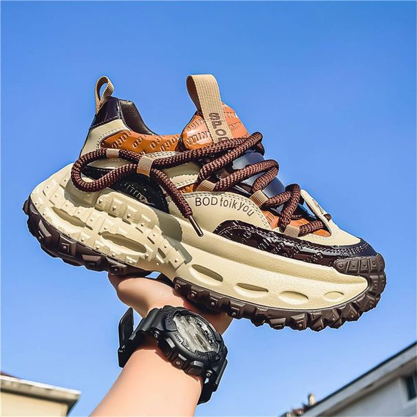 2025 European-USA Fashion Sneakers Youth Men's Artificial PU Splicing Low Top Lace-Up Thick Sole Non-Slip Wear-Resistant Running Shoes_vogvips.com