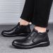 Casual High-mouth Men's Tide Zhongbang Casual Leather Shoes Solid Color Sleeve Leather Splicing Short_vogvips.com