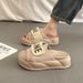 Women's Summer Outdoor Thick-soled Slip-on Sandals With Velcro And Letter Design, 3cm, Slimming, Lightweight, Non-slip,_vogvips.com