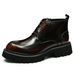 Men's leather zipper patent leather shiny British ankle boots pointed platform boots for men_vogvips.com