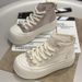 Thick-soled Casual Women's Shoes 2025 New Style Round-toe Lace-up Canvas Shoes_vogvips.com