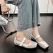 In Stock Silver Shallow Mouth Flat Ballet Mid Heel Small Square Toe Single Lazy Style Korean Retro German Training Shoes_vogvips.com