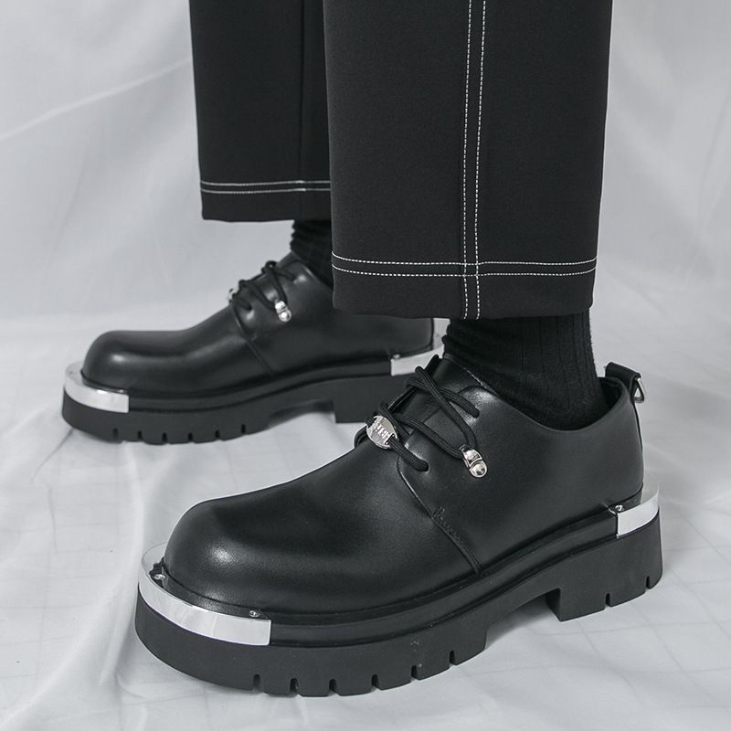 British Big Head Derby Shoes Men's Breathable Thick Soled Tall Casual Leather Shoes Suit Cowboy Business Formal Wedding Shoes_vogvips.com
