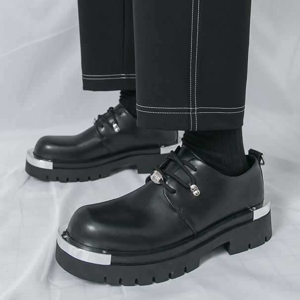British Big Head Derby Shoes Men's Breathable Thick Soled Tall Casual Leather Shoes Suit Cowboy Business Formal Wedding Shoes_vogvips.com
