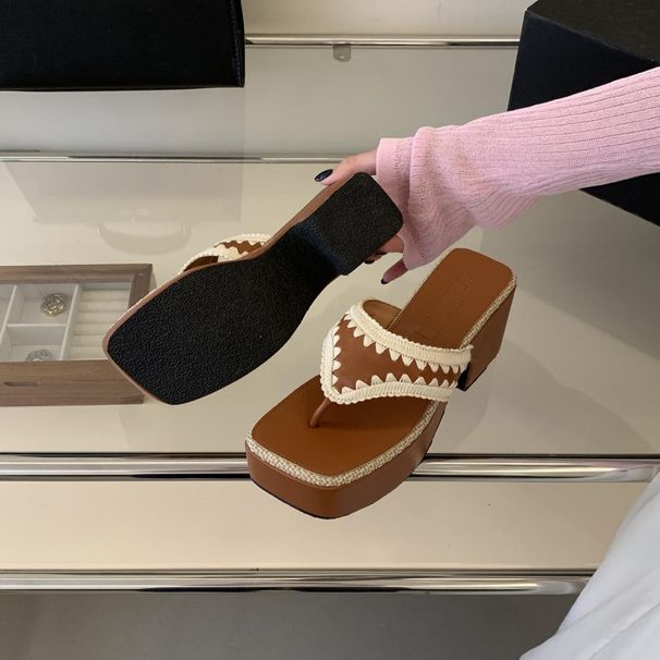 Women's Platform Wedge Heel Flip Flops Vacation Sandals Toe Lifting Summer Outerwear_vogvips.com