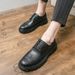 Euro Step Brogue Leather For Men Korean Version British Thick Sole Round Toe Height Increasing Business Casual Big Hair Stylist_vogvips.com