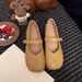 Spring Women's Shoes Four Seasons Single Shoes Soft Sole One-word Buckle Splicing Breathable Medium And Old Thick Heel Doudou Shoes_vogvips.com