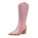 Elegant Rhinestone-Embellished Women's Knee-High Boots – PU Leather, Side Zipper, Chunky Heel, Wide Sizes (US 5-11)_vogvips.com