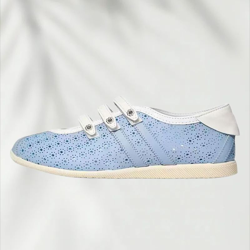 Retro Hollow Out Flat Trainers For Women Breathable Perforated Upper Three Velcro Strap Walking Casual Shoes_vogvips.com