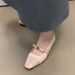 Mary Jane Shoes, Patent Leather, Color-blocked Bow, Square Toe, Nude, Light Opening Single Shoes_vogvips.com