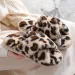 Leopard Print Cross Open Toe Autumn Winter Women's Warm Home Furry Slippers_vogvips.com