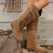 Plus Size Denim Style Fringe Riding 2024 Autumn Winter New Mid Heel Over-the-Knee Women's Boots_vogvips.com