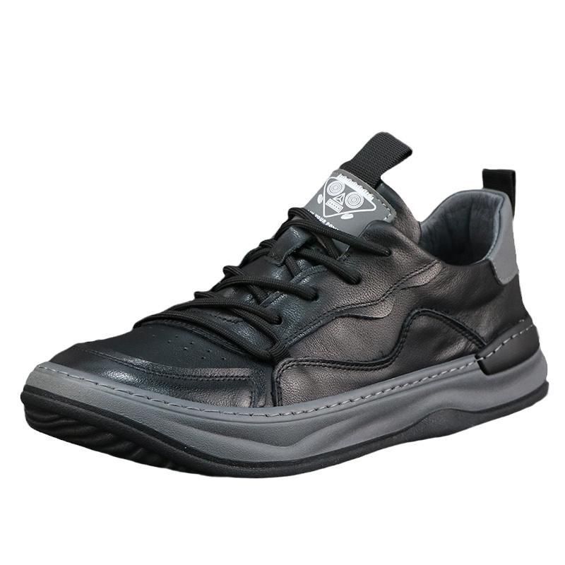 Men's Sneakers Breathable Leather Casual Fashion White Shoes Trendy Lace-up Walking Sneaker Comfortable Lightweight Soft Classic_vogvips.com