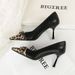2627-5 European And American Style Metal Buckle Spliced Versatile High-heeled Feminine Stiletto Pointed Toe Party Shoes,_vogvips.com