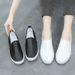 Korean Style White Shoes For Women, Flat Non-Slip Work Shoes, Casual White Leather Slip-On Comfortable Nurse Shoes For Women_vogvips.com