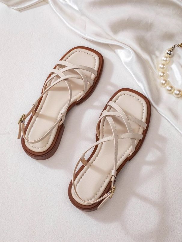 Vintage Fashion Cross Strap Genuine Leather Open Toe Sandals For Women Summer 2024 New Comfortable Flat Roman Shoes_vogvips.com