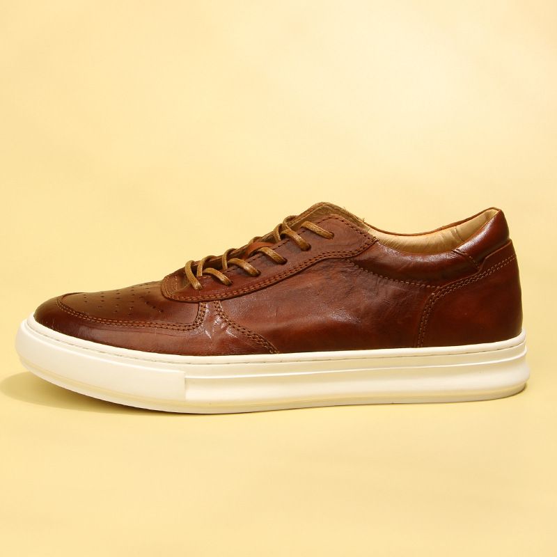 Men’s Shoes Horse Leather Washed Retro Casual Sneakers Men's Shoes Genuine Leather Fashion Trend Leather Shoes Spot Delivery_vogvips.com
