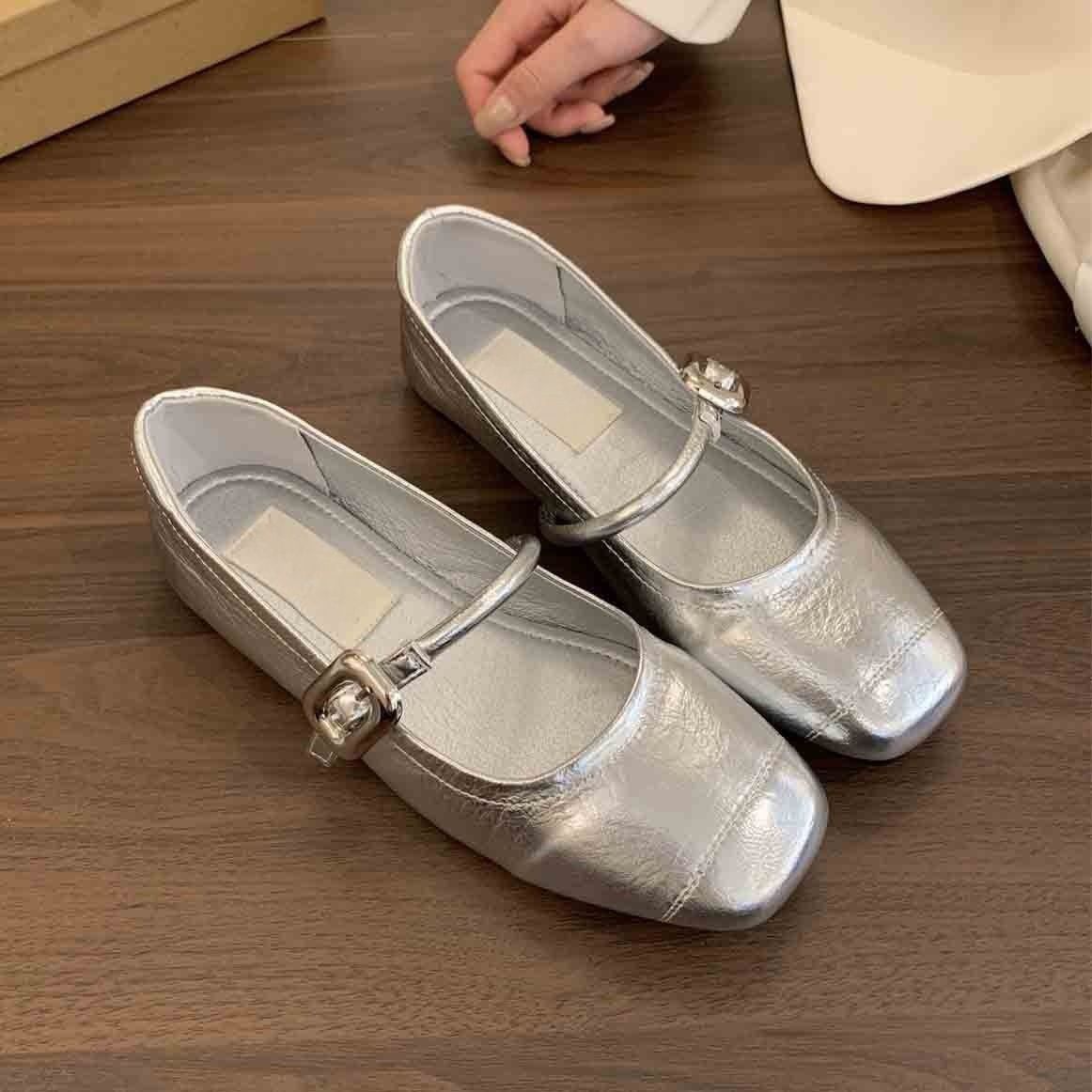 Silver Shallow Mouth Single For Women, Spring And Autumn New French Casual Retro Small Leather Shoes, Fairy Style Soft_vogvips.com
